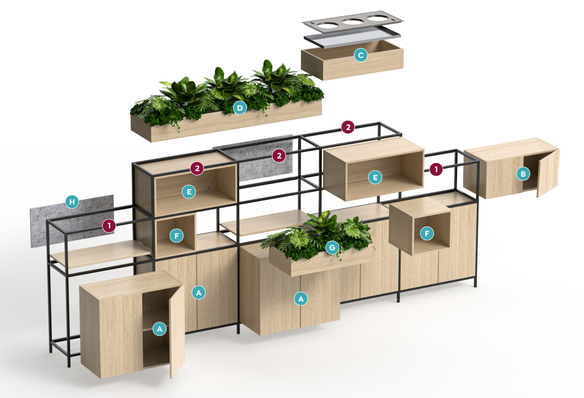 OL Rhodes Wall Mount Cubby Shelving Unit Components