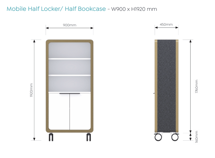 OL Rover 2 Door Mobile Half Locker-Half Bookcase with Pinnable Board