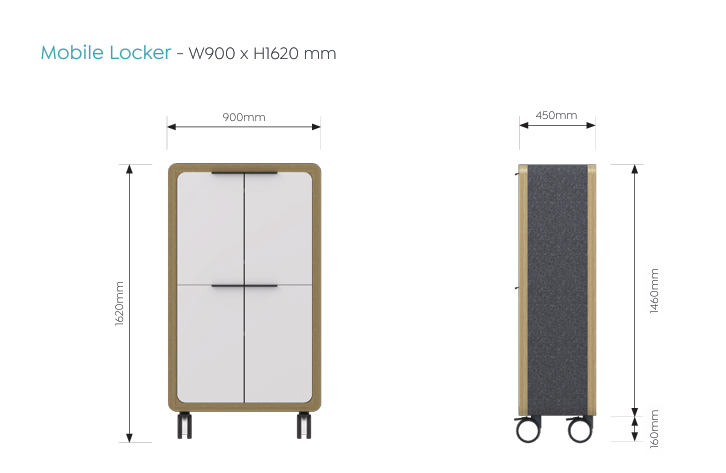 OL Rover 4 Door Mobile Locker with Acoustic Pinnable Board