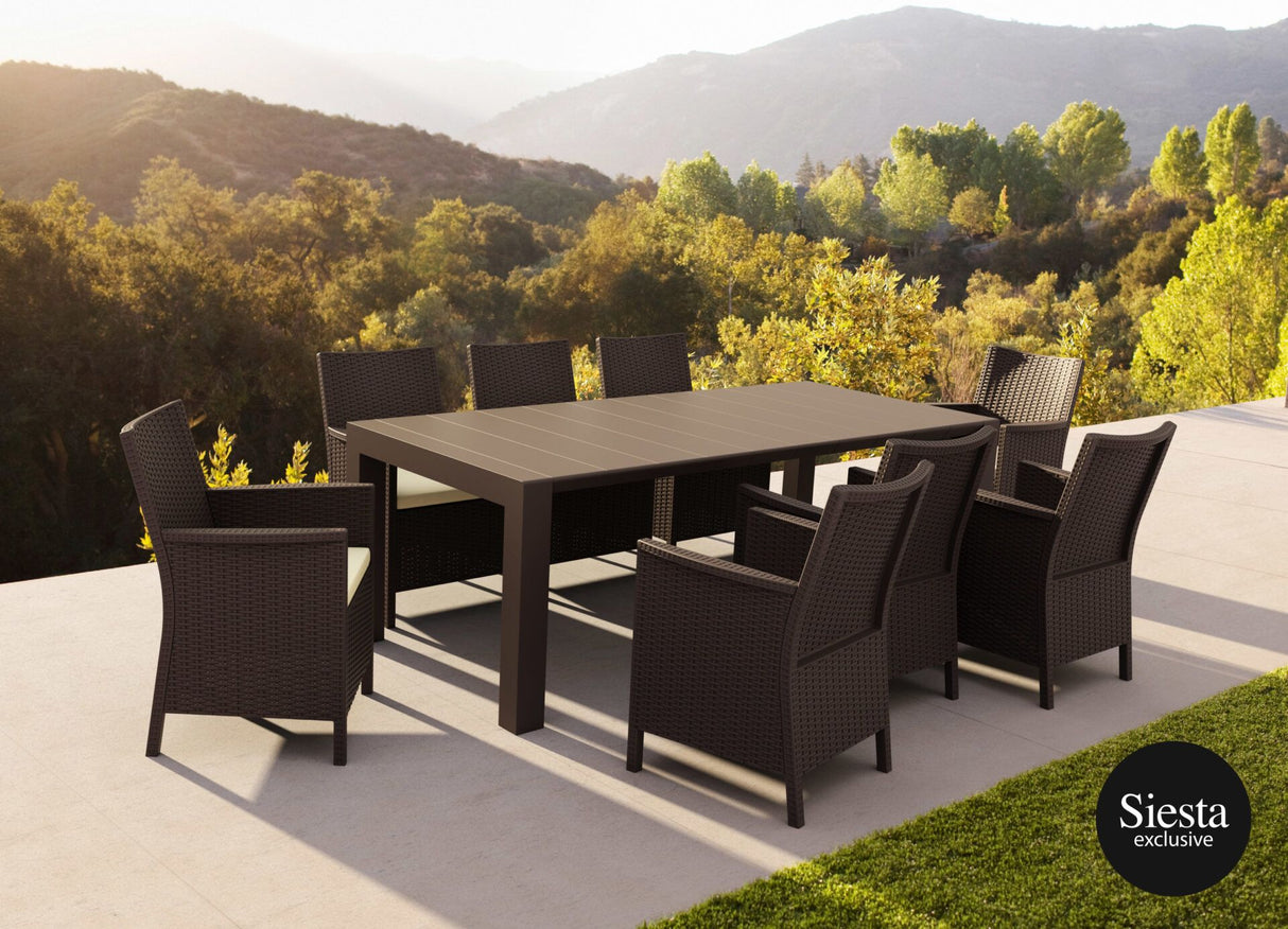 FL 9 Piece Vegas Outdoor Extendable Dining Table Setting with California Armchair