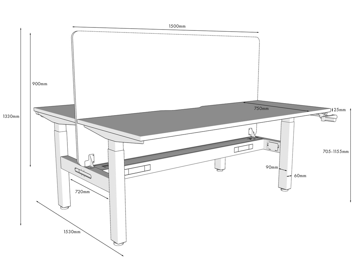 RL Boost Crank 2-User Height Adjustable Workstation with Grey Eco Panel Screen
