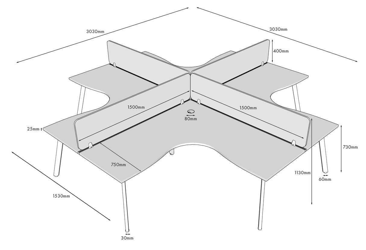 RL Eternity Workstation for 4 Users with SHUSH30 Screen
