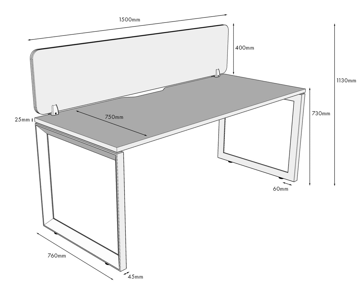 RL Infinity Loop Leg Single Sided Workstation with Black Eco Panel Screen