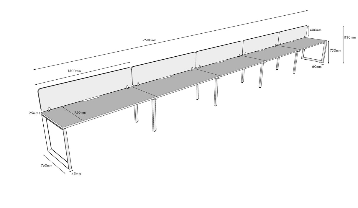RL Infinity Loop Leg Single Sided Workstation with Black Eco Panel Screen