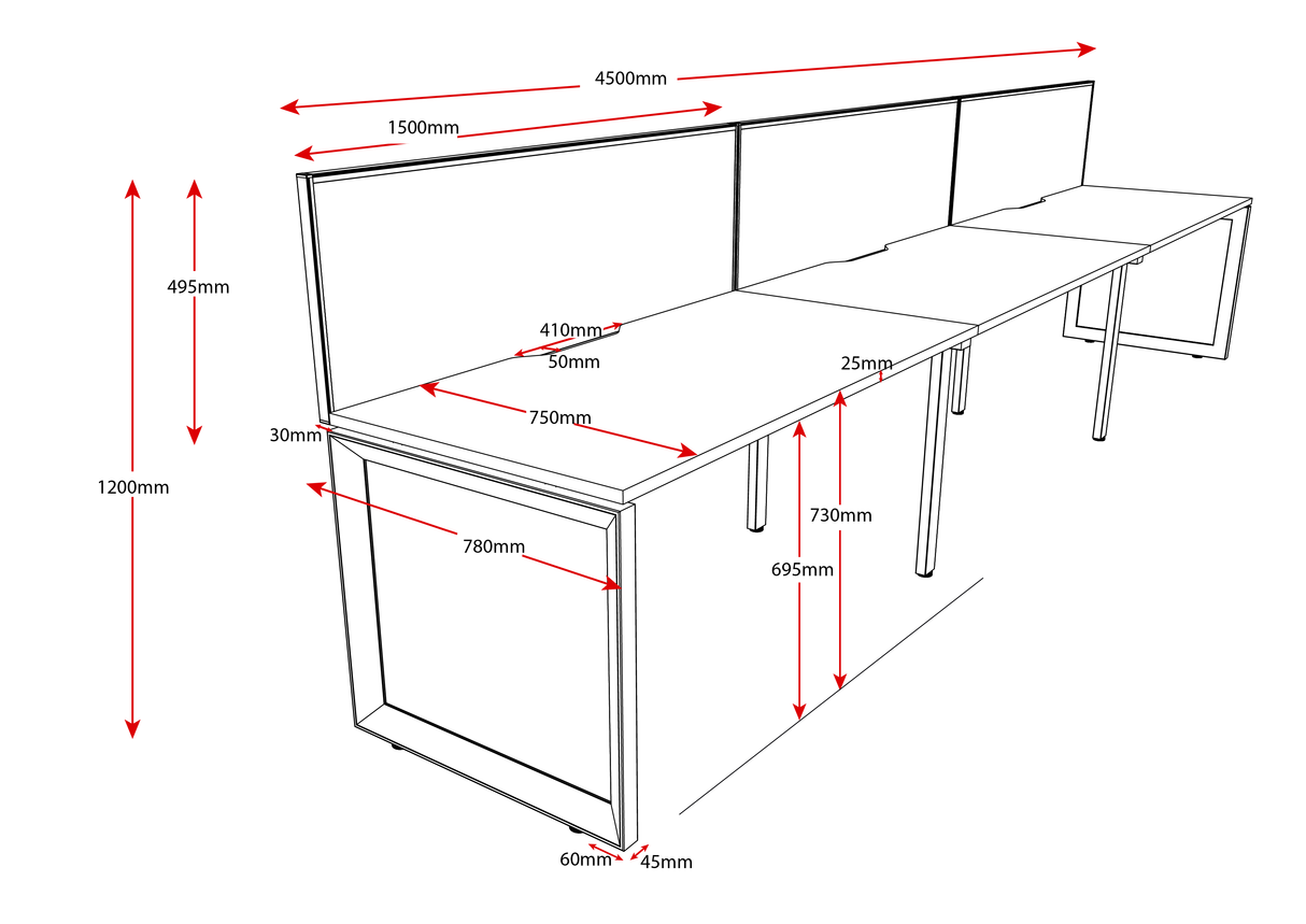 RL Infinity Loop Leg Single Sided Workstation with SHUSH30 Screen