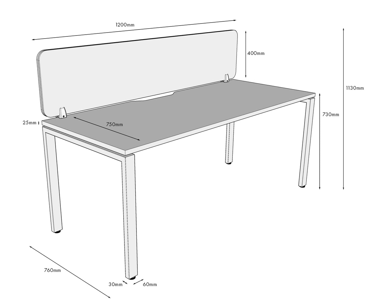 RL Infinity Profile Leg Single Sided Workstation with Black Eco Panel Screen