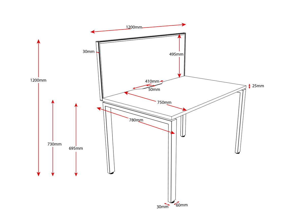 RL Infinity Profile Leg Single Sided Workstation with SHUSH30 Screen