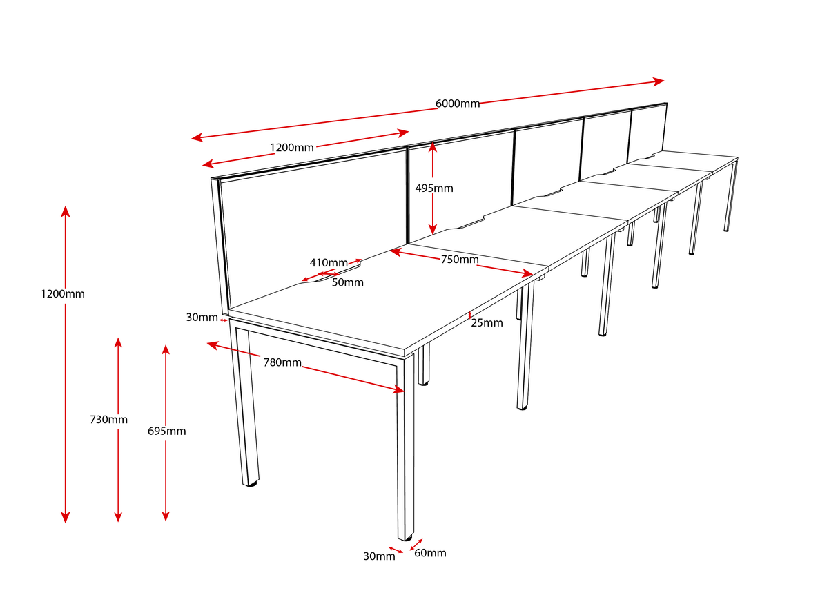 RL Infinity Profile Leg Single Sided Workstation with SHUSH30 Screen