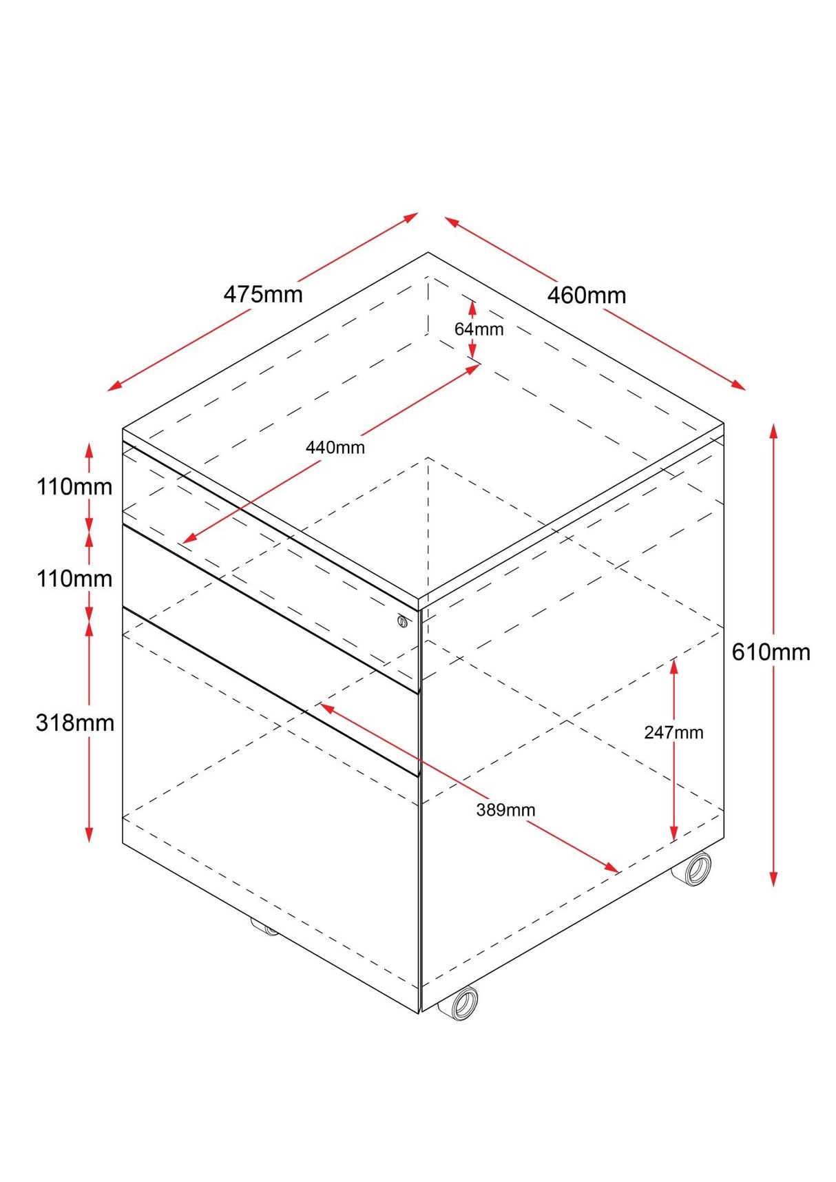 RL Go Steel 3 Drawer Mobile Pedestal