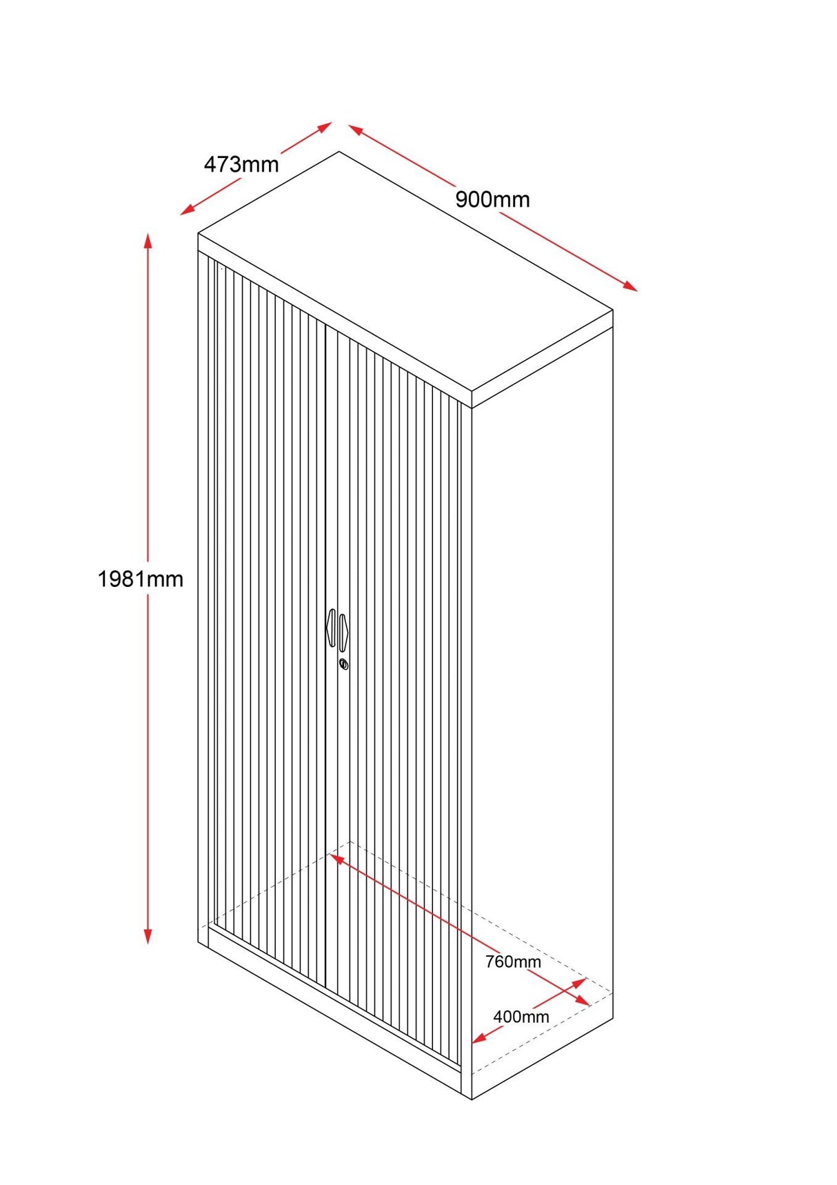 RL GO Tambour 900mm Wide Sliding Door Cupboard