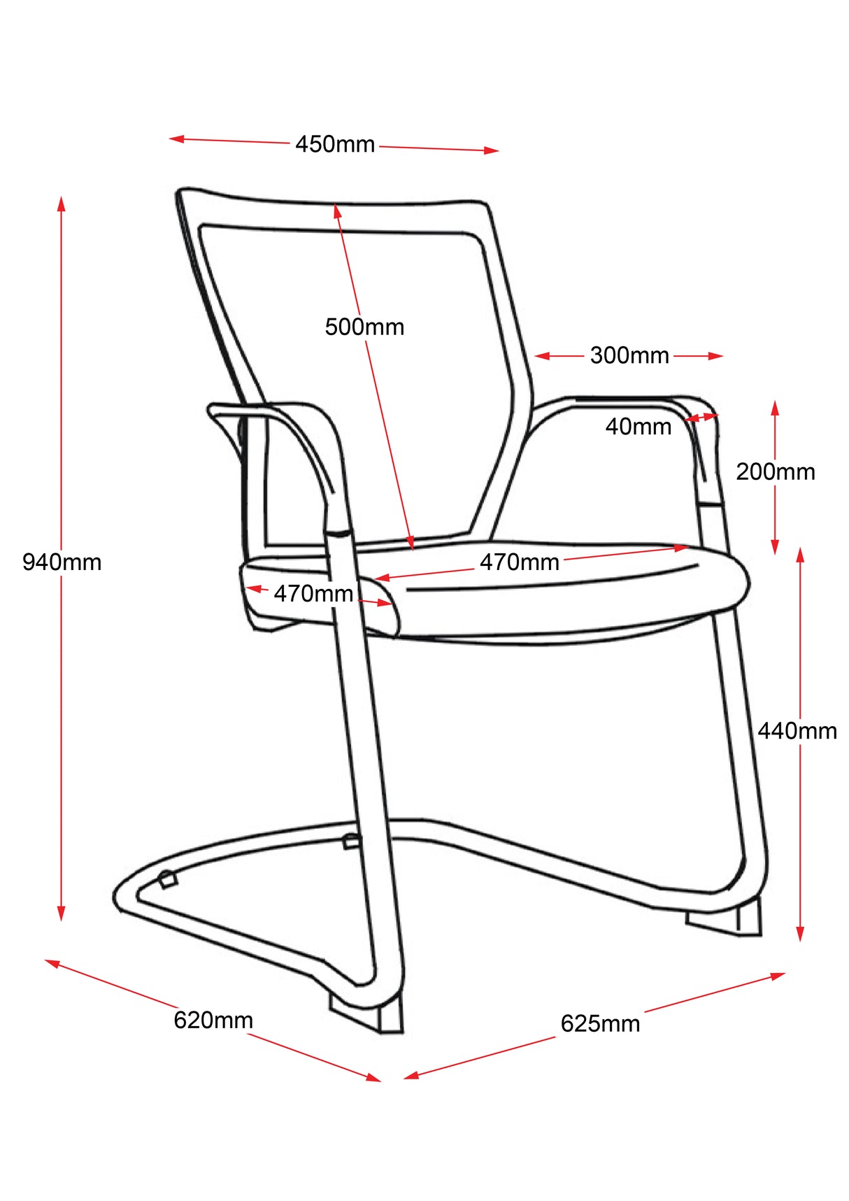 RL WMCC Chrome Sled Base Mesh Back Visitor Armchair