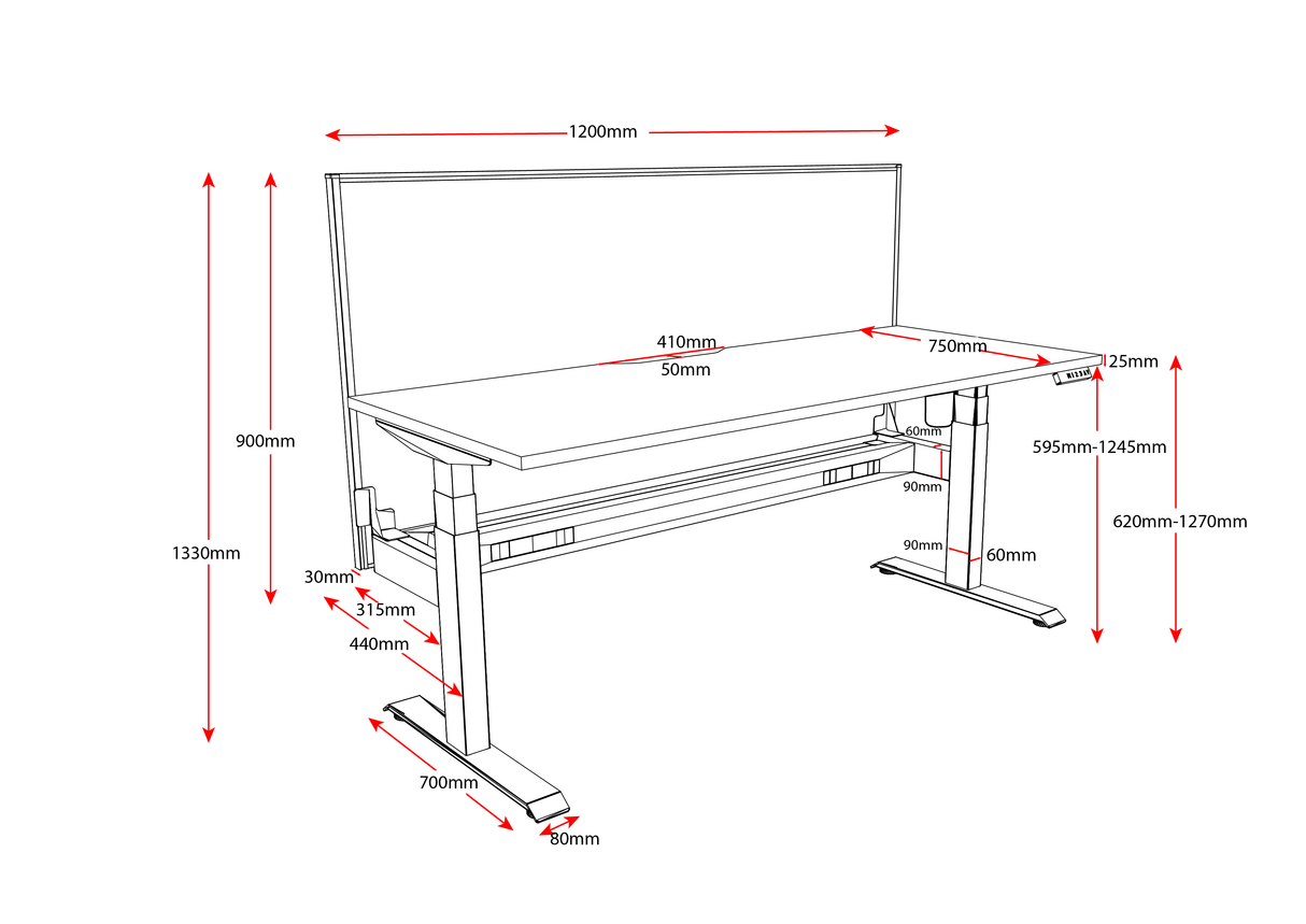 RL Boost Light Motorized Height Adjustable Workstation with Grey Eco Panel Screen