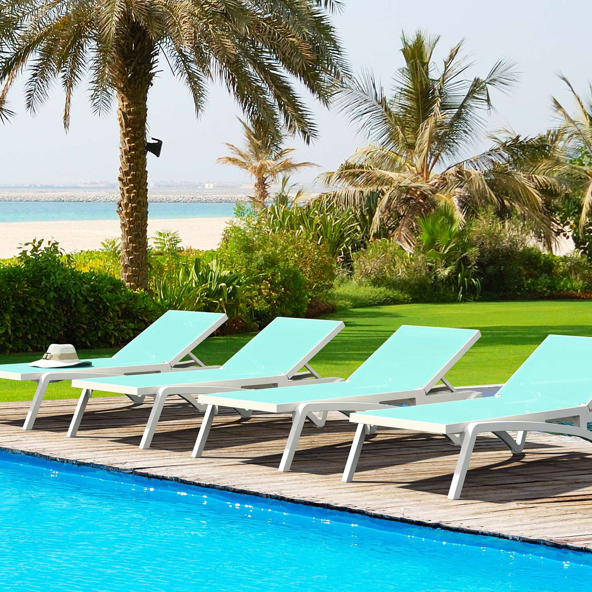 FL 4 Pacific Poolside Sunlounger with 3 Ocean Side Table Package