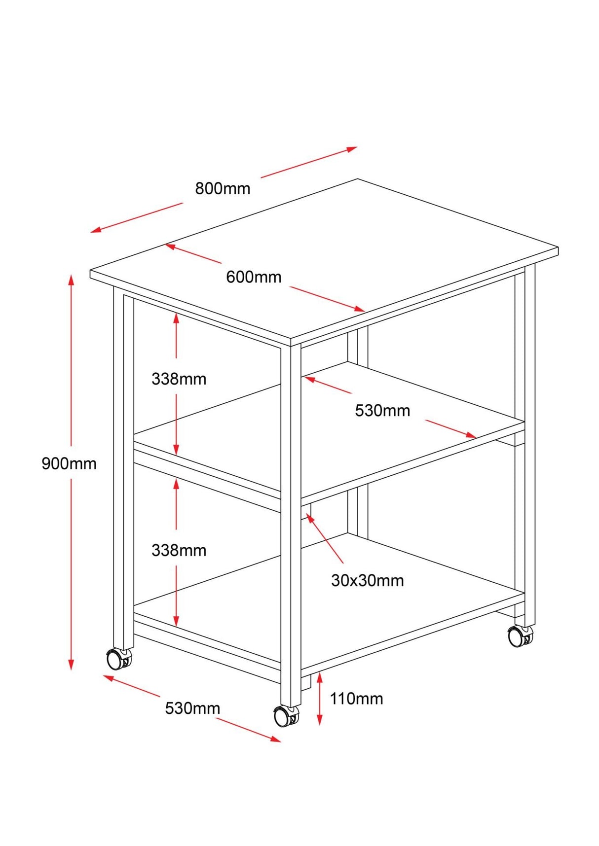 RL Rapid Worker 3 Tier Utility Office Trolley with Castors