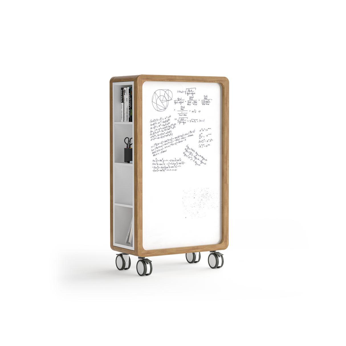 OL Rover Portable Glass Whiteboard with Storage Compartments