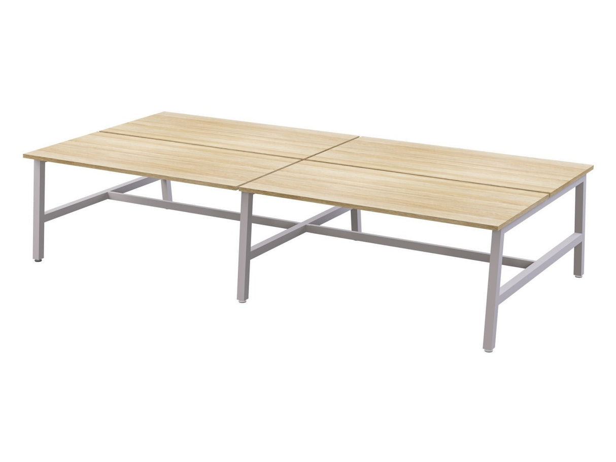 OL Axis Trestle 4 User Bench – Oak Top with White Frame