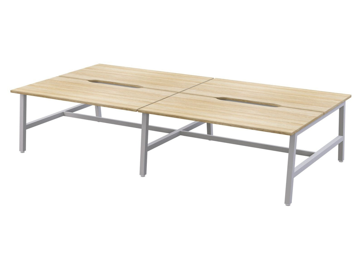 OL Axis Trestle 4 User Bench – Oak Top with White Frame