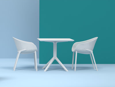 FL Sky 3 Piece Hospitality Square Folding Chat Table & Chair Set