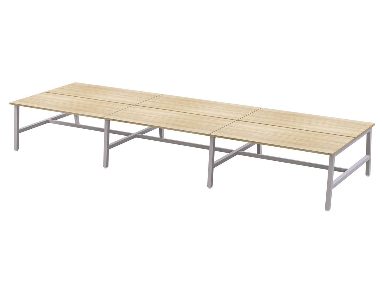 OL Axis Trestle 6 User Bench – Oak Top with White Frame