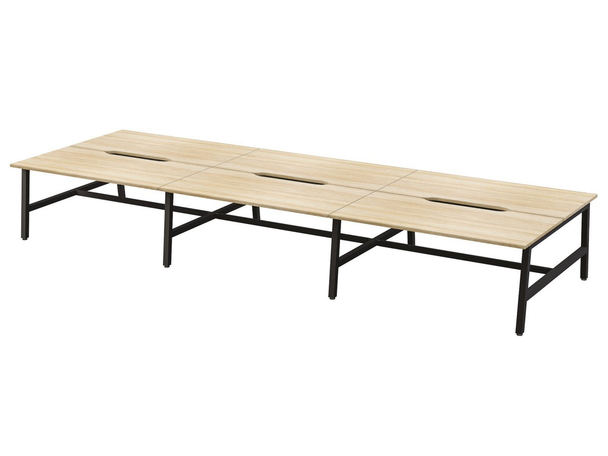 OL Axis Trestle 6 User Bench – Oak Top with Black Frame