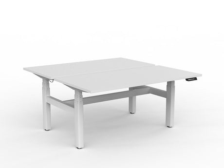 OL Agile Double Motor Electric Height Adjustable Shared Desk – White Top with White Frame