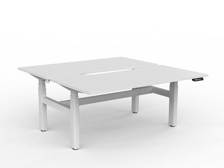 OL Agile Double Motor Electric Height Adjustable Shared Desk – White Top with White Frame