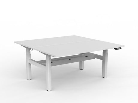 OL Agile Double Motor Electric Height Adjustable Shared Desk – White Top with White Frame