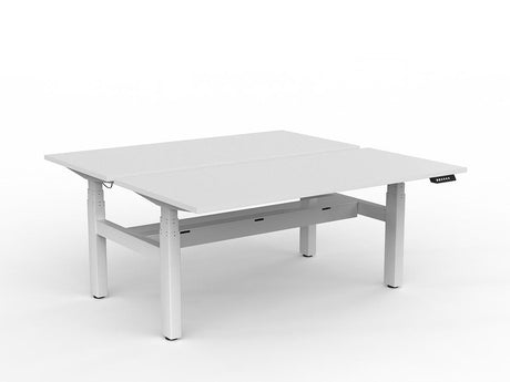 OL Agile Double Motor Electric Height Adjustable Shared Desk – White Top with White Frame