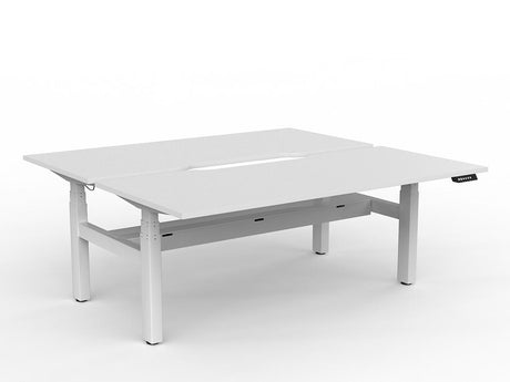 OL Agile Double Motor Electric Height Adjustable Shared Desk – White Top with White Frame