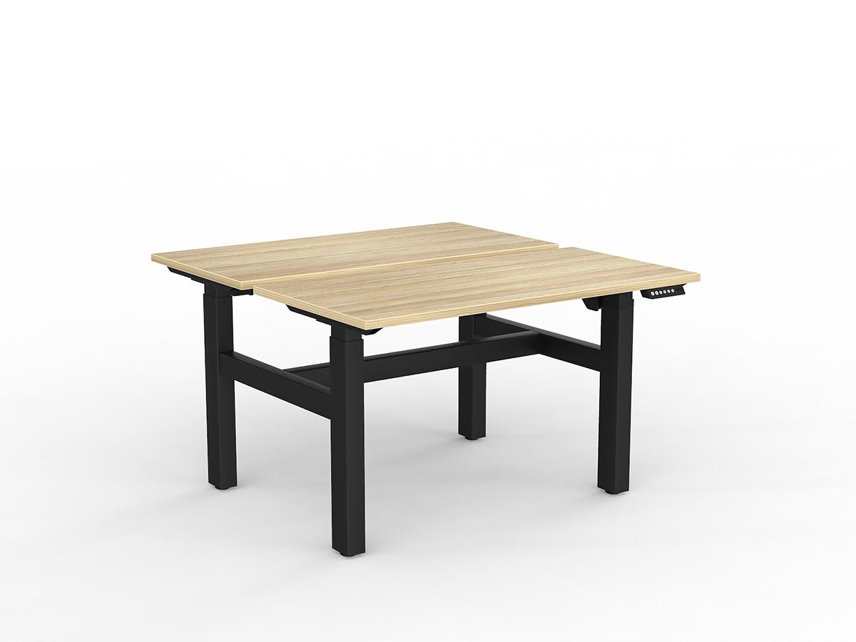 OL Agile Electric Height Adjustable Shared Desk Oak Top with Black Frame