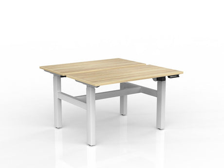 OL Agile Electric Height Adjustable Shared Desk Oak Top with White Frame