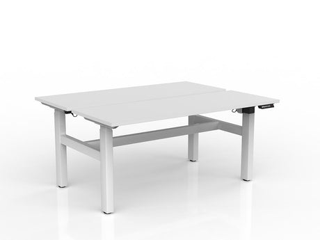 OL Agile Electric Height Adjustable Shared Desk White Top with White Frame