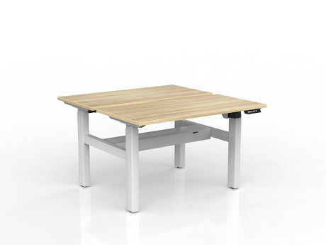 OL Agile Electric Height Adjustable Shared Desk Oak Top with White Frame