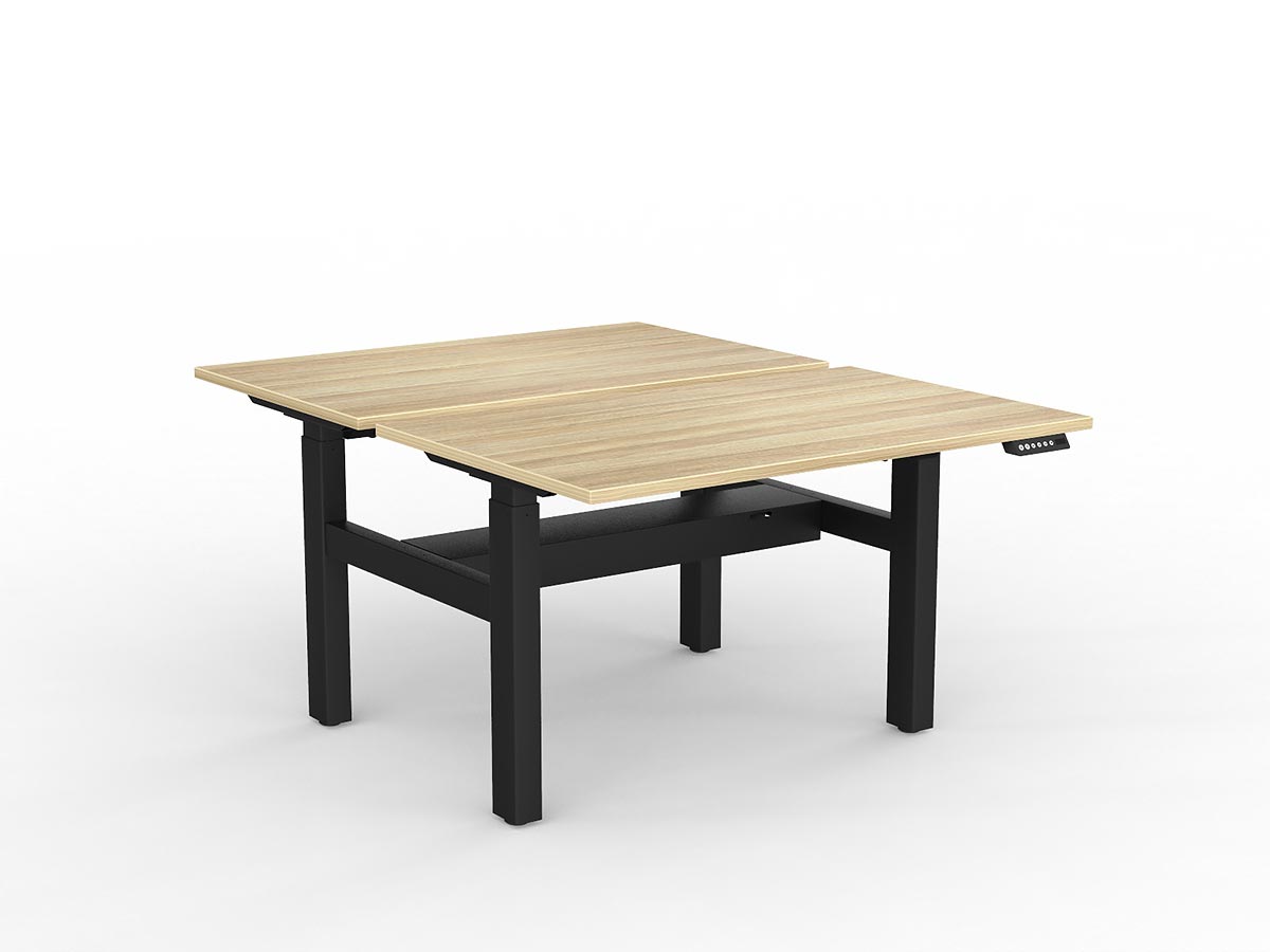 OL Agile Electric Height Adjustable Shared Desk Oak Top with Black Frame