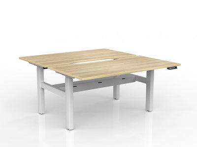OL Agile 2 Column Electric Height Adjustable Shared Desk Oak Top White Frame