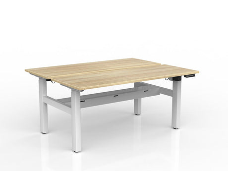 OL Agile Electric Height Adjustable Shared Desk Oak Top with White Frame