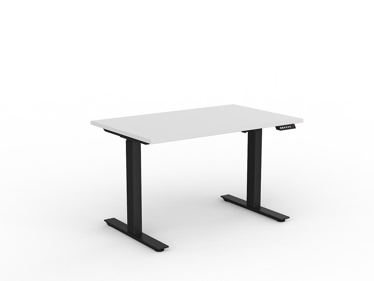 OL Agile Electric Height Adjustable Straight Desk in White top with Black Base