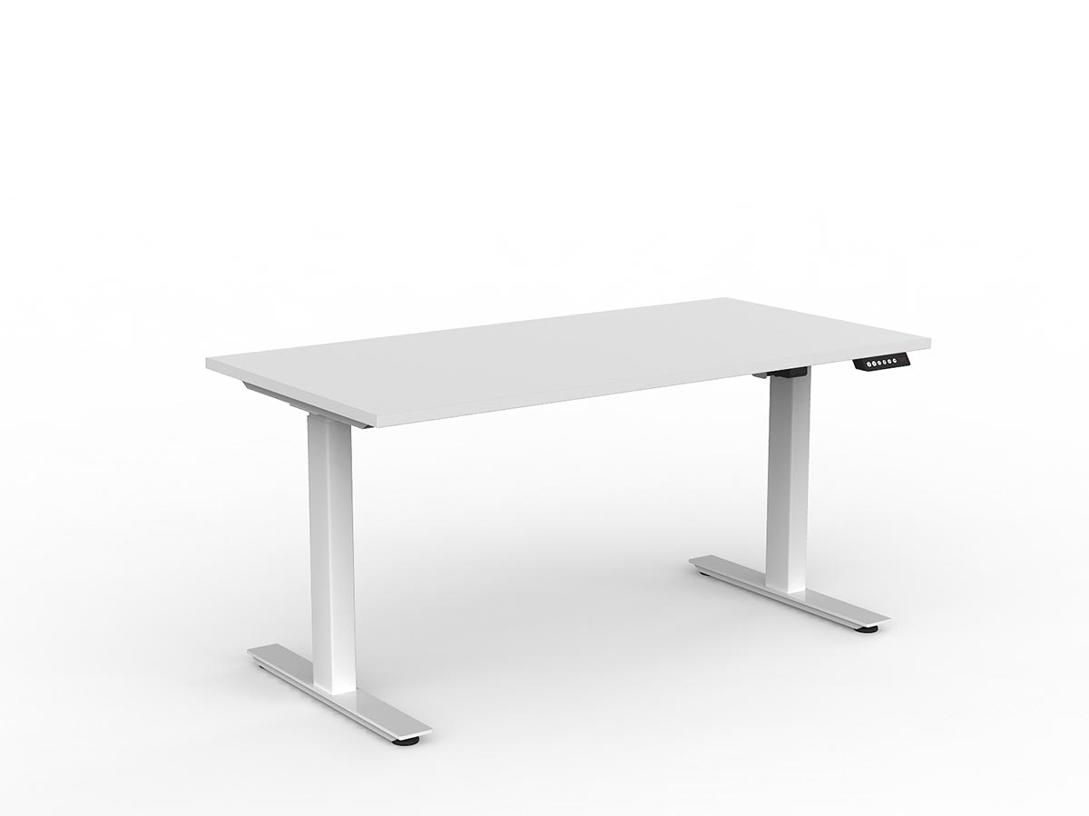 OL Agile Electric Height Adjustable Straight Desk in White top with White Base