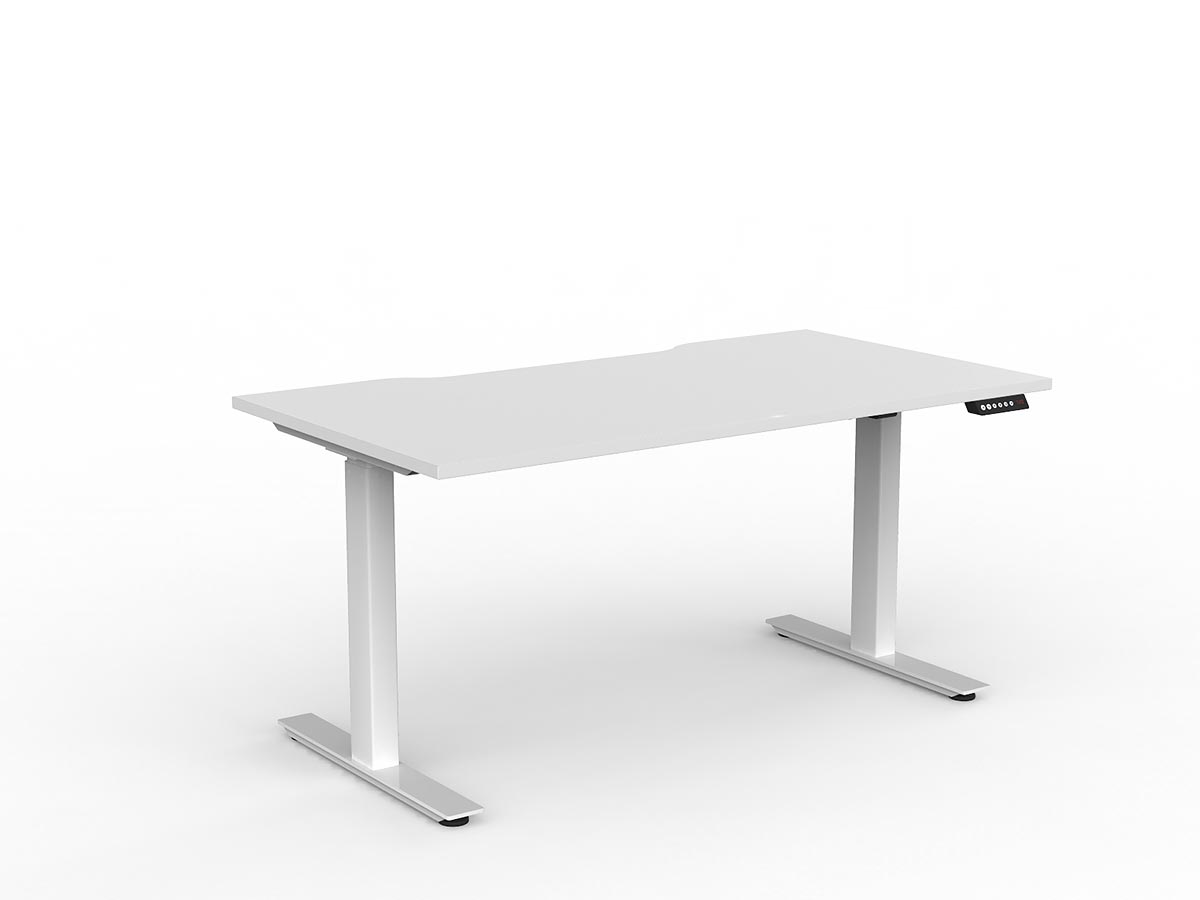 OL Agile Electric Height Adjustable Straight Desk in White top with White Base