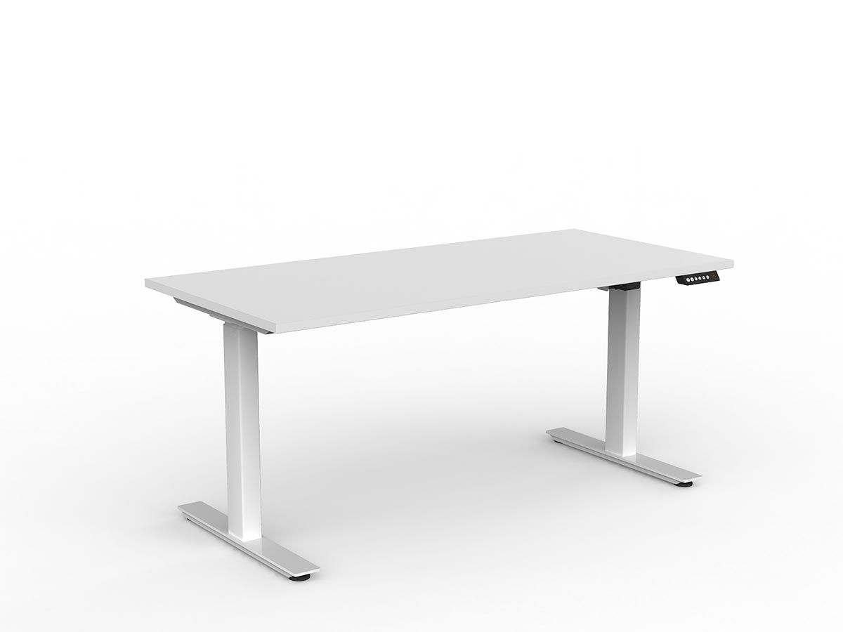 OL Agile Electric Height Adjustable Straight Desk in White top with White Base