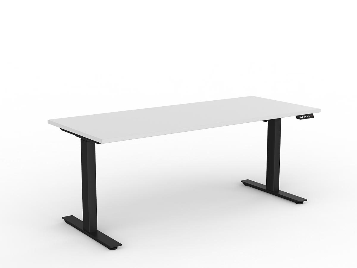 OL Agile Electric Height Adjustable Straight Desk in White top with Black Base