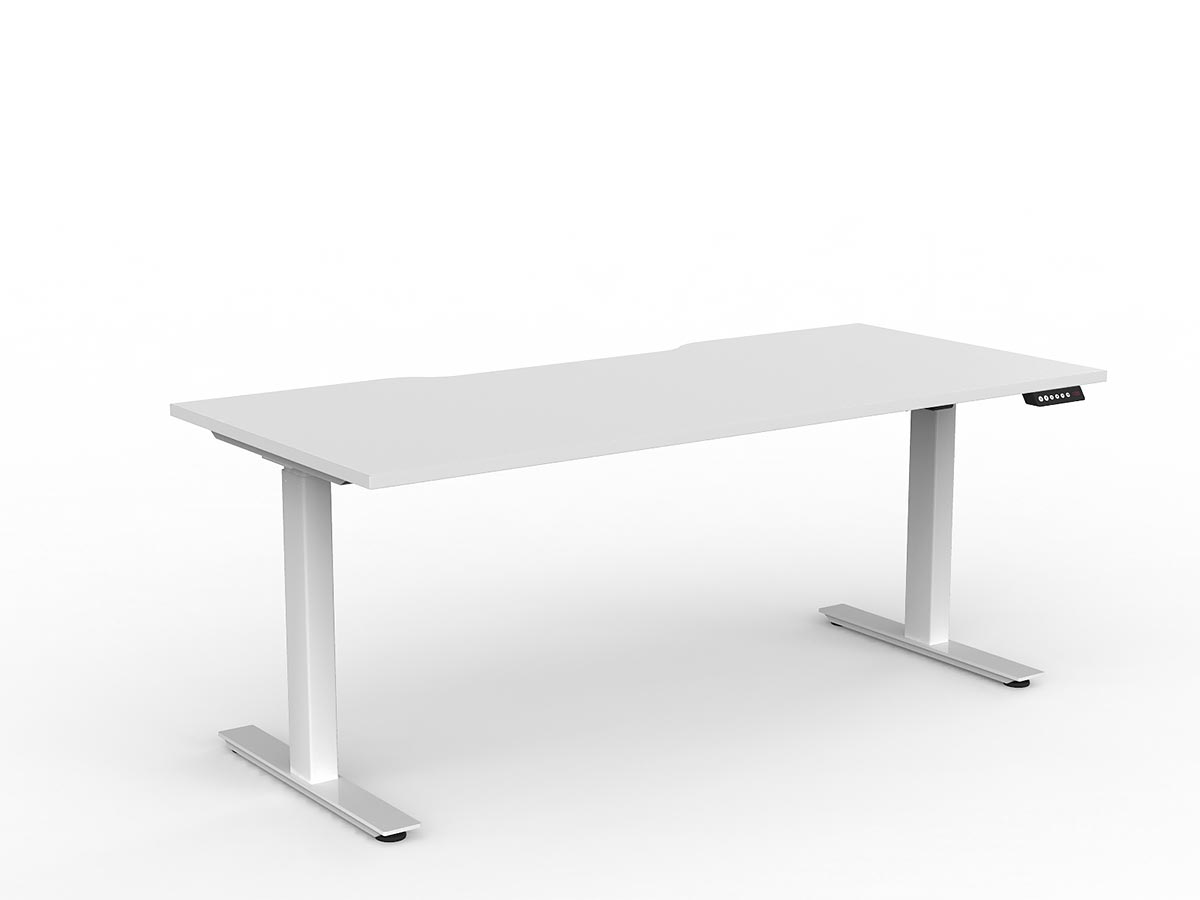 OL Agile Electric Height Adjustable Straight Desk in White top with White Base