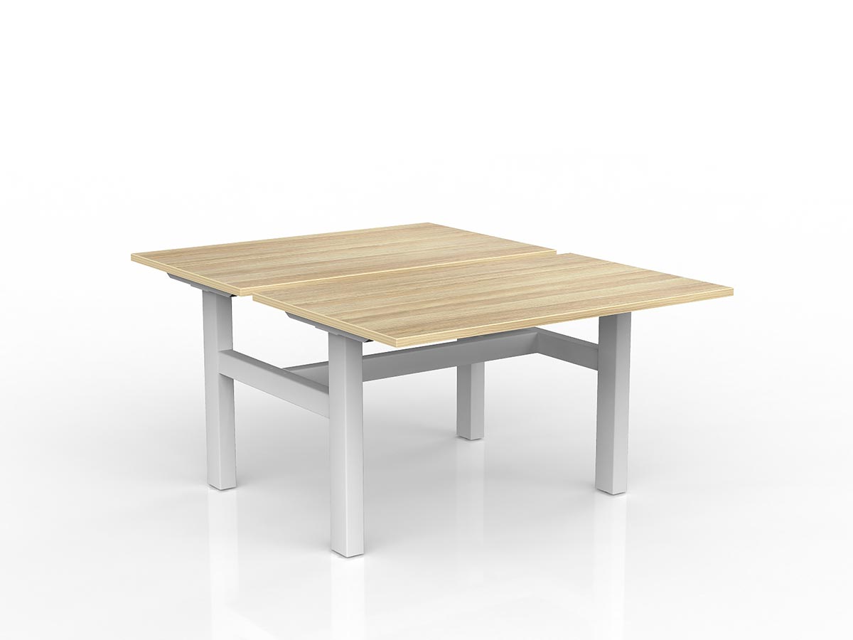 OL Agile Fixed Height Shared Desk – Oak Top with White Frame