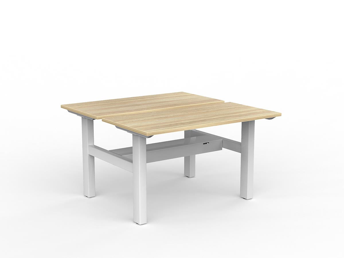 OL Agile Fixed Height Shared Desk – Oak Top with White Frame