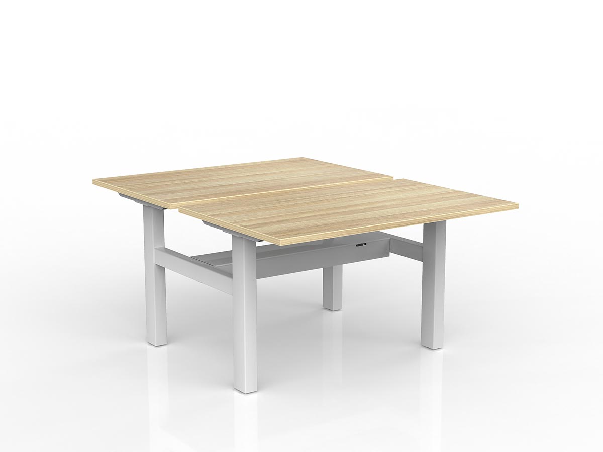 OL Agile Fixed Height Shared Desk – Oak Top with White Frame