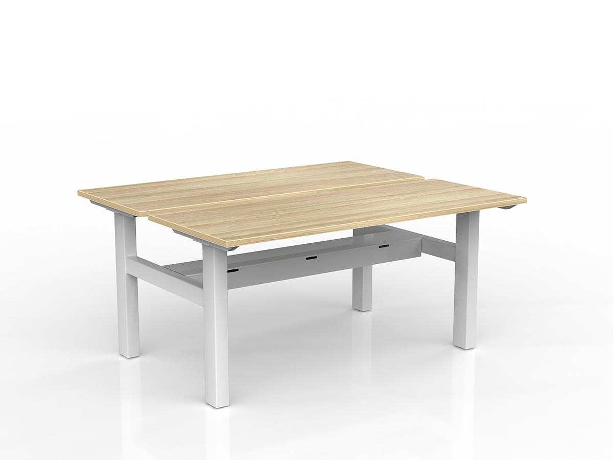 OL Agile Fixed Height Shared Desk – Oak Top with White Frame