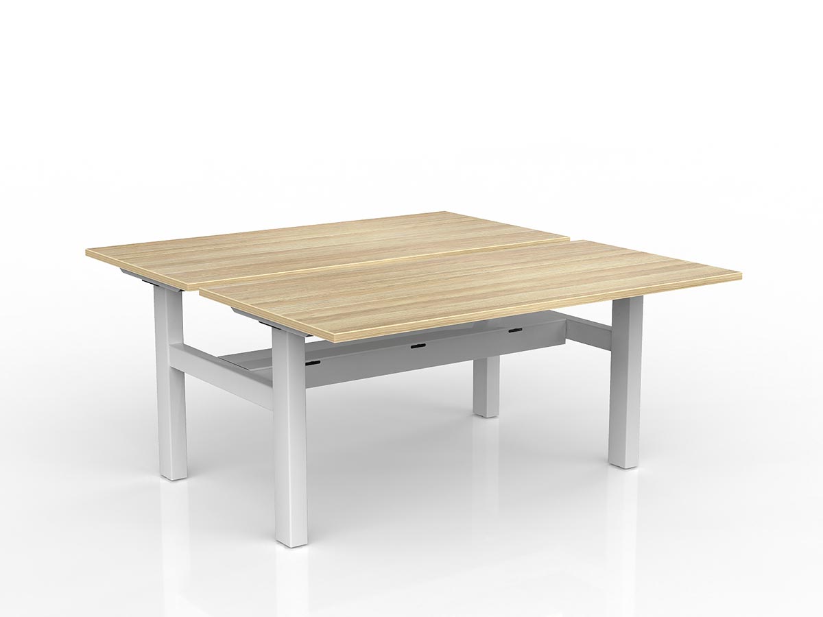 OL Agile Fixed Height Shared Desk – Oak Top with White Frame