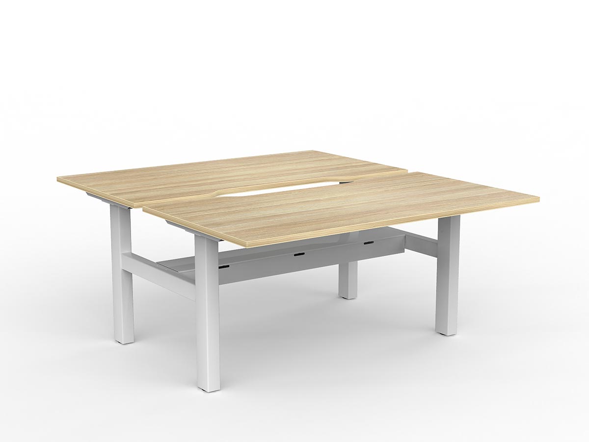 OL Agile Fixed Height Shared Desk – Oak Top with White Frame