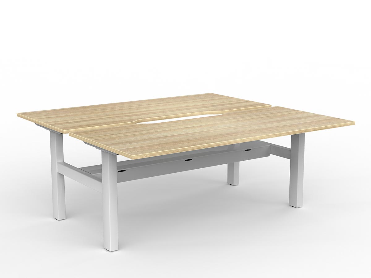 OL Agile Fixed Height Shared Desk – Oak Top with White Frame