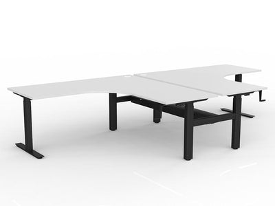 OL Agile Winder Height Adjusting 90° Shared Workstation - White Top Black Frame